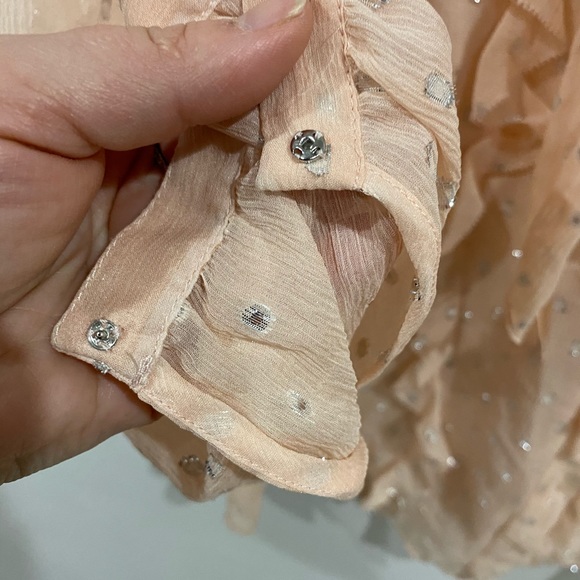 Rebecca Taylor Pink Silk Metallic Dot Clip Top - Picture 8 of 10